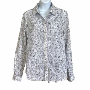 Fleur Bleue Floral Cotton Button-down Shirt Medium Casual